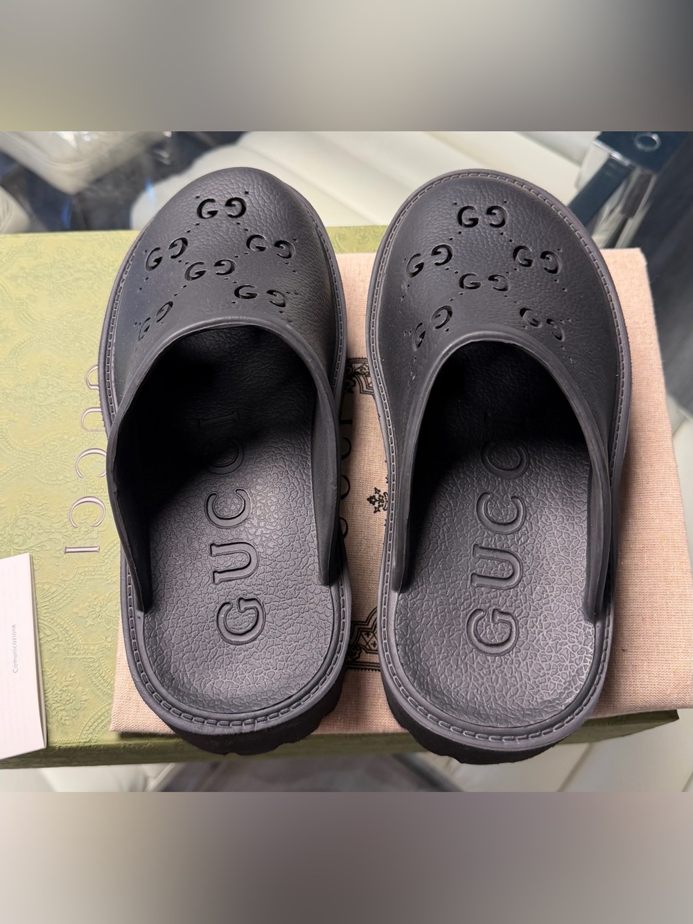 Gucci Black Perforated GG Platform Clog Mules - Picture 10 of 10